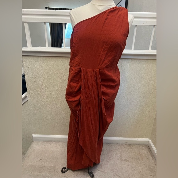 Burnt Orange One-Shoulder Dress Size 2X - Picture 3 of 5